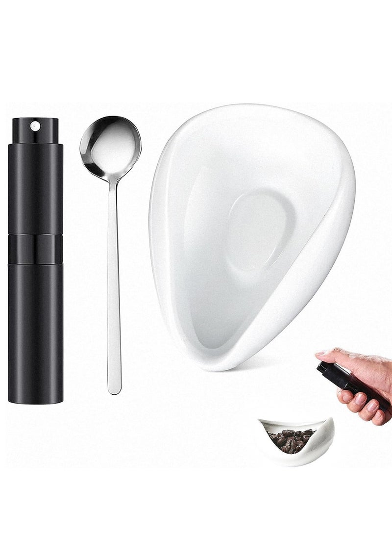 TRASSLE Coffee Bean Dosing Cup and Spray Bottle and Spoon 3-Piece Set，Kit For Espresso,Ceramic Single Dosing Tray For Coffee or Tea.Spray For Reducing Coffee Power Static  - Image 1