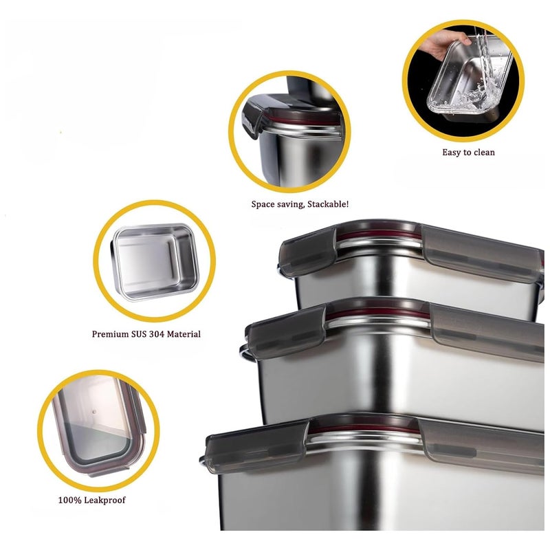 Celltone Fridge to Oven Microwave Safe Stainless Steel Reusable Food Storage Containers with LeakProof and Airtight Lids Square 850 ML - Image 3