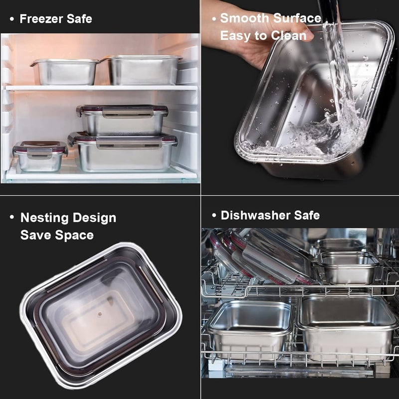 Celltone Fridge to Oven Microwave Safe Stainless Steel Reusable Food Storage Containers with LeakProof and Airtight Lids Square 850 ML - Image 5
