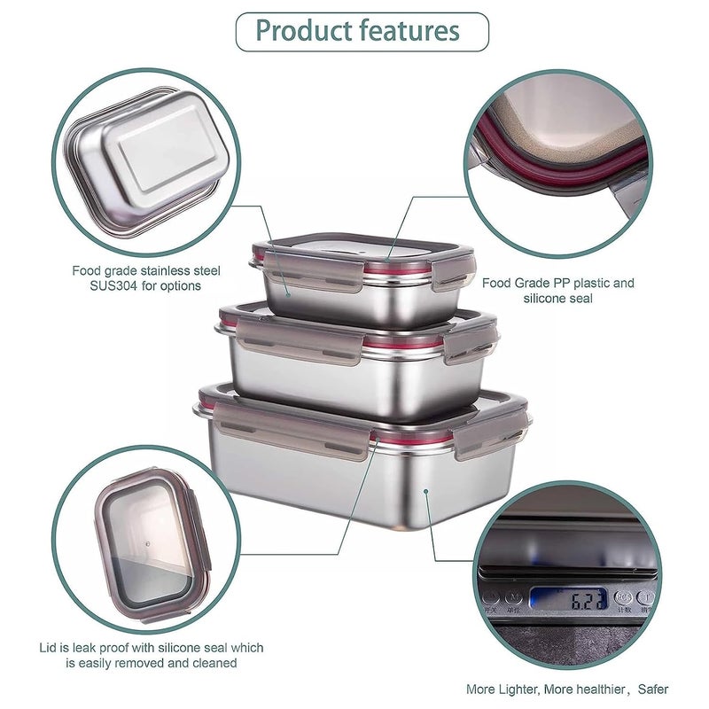 Celltone Fridge to Oven Microwave Safe Stainless Steel Reusable Food Storage Containers with LeakProof and Airtight Lids Square 850 ML - Image 4