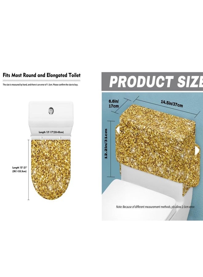 غطاءان لخزان المرحاض من Noprintge Bling Gold Print، قطعتان، قابلان لإعادة الاستخدام، مناسبان للمراحيض الطويلة والمستديرة والمستطيلة والبيضاوية. - Image 4