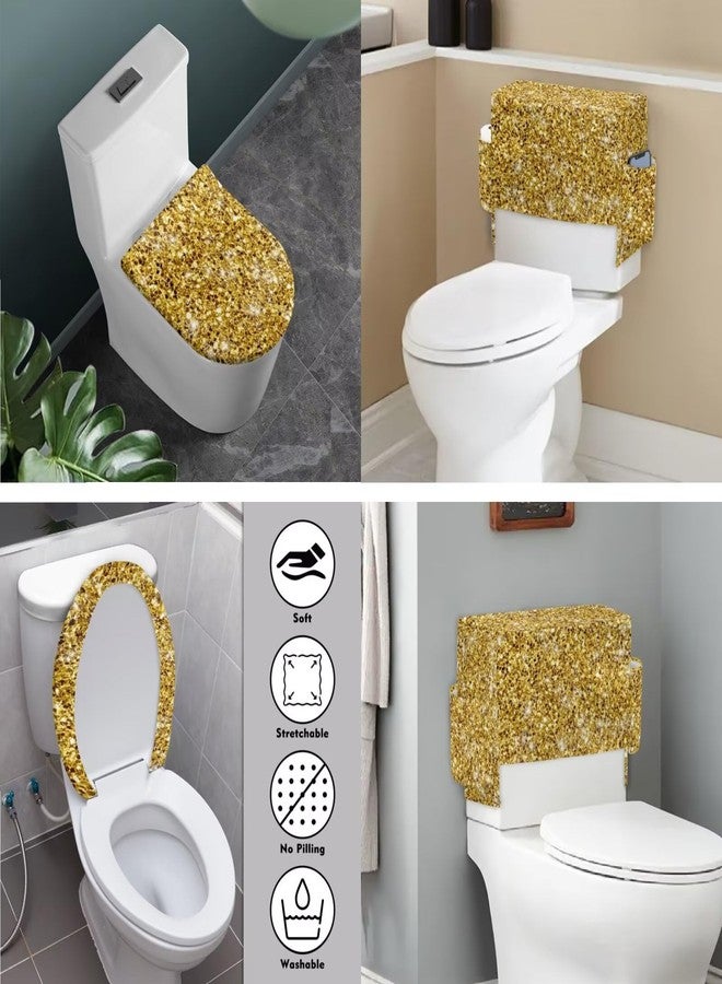 غطاءان لخزان المرحاض من Noprintge Bling Gold Print، قطعتان، قابلان لإعادة الاستخدام، مناسبان للمراحيض الطويلة والمستديرة والمستطيلة والبيضاوية. - Image 2