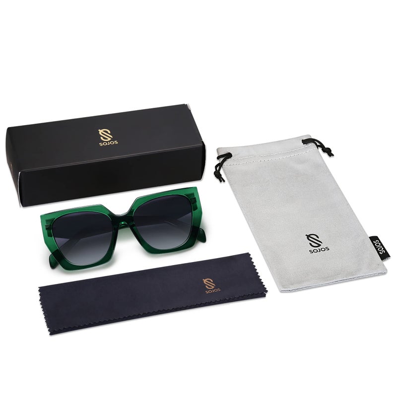 SOJOS Trendy Oversized Polarized Sunglasses Womens Big Square Cateye Sunnies, Lentes de sol para mujer SJ2205, Clear Green/Grey - Image 5