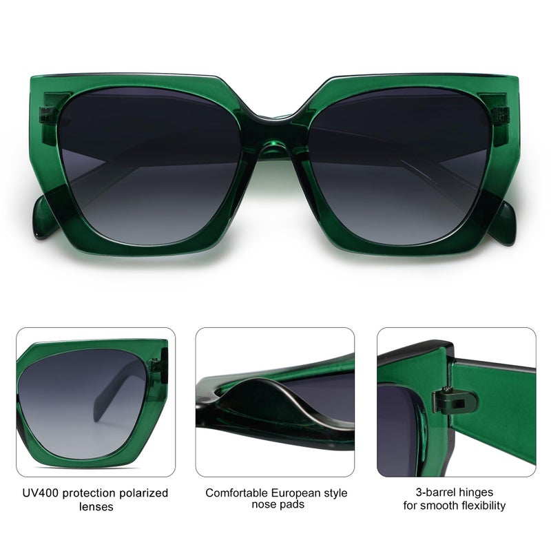 SOJOS Trendy Oversized Polarized Sunglasses Womens Big Square Cateye Sunnies, Lentes de sol para mujer SJ2205, Clear Green/Grey - Image 3