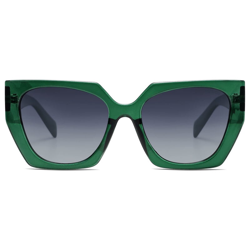 SOJOS Trendy Oversized Polarized Sunglasses Womens Big Square Cateye Sunnies, Lentes de sol para mujer SJ2205, Clear Green/Grey - Image 1