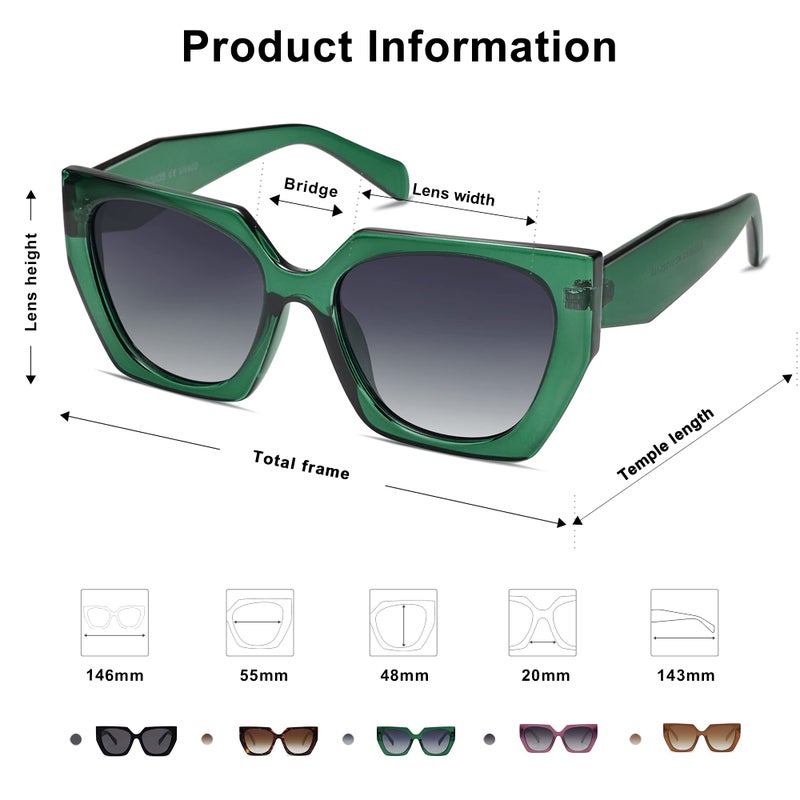 SOJOS Trendy Oversized Polarized Sunglasses Womens Big Square Cateye Sunnies, Lentes de sol para mujer SJ2205, Clear Green/Grey - Image 4