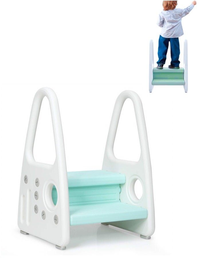 XICEN 2 Step Toddler Step Stool for Kitchen Counter, Bathroom Sink,Toilet Potty Training, White/Green  - Image 1