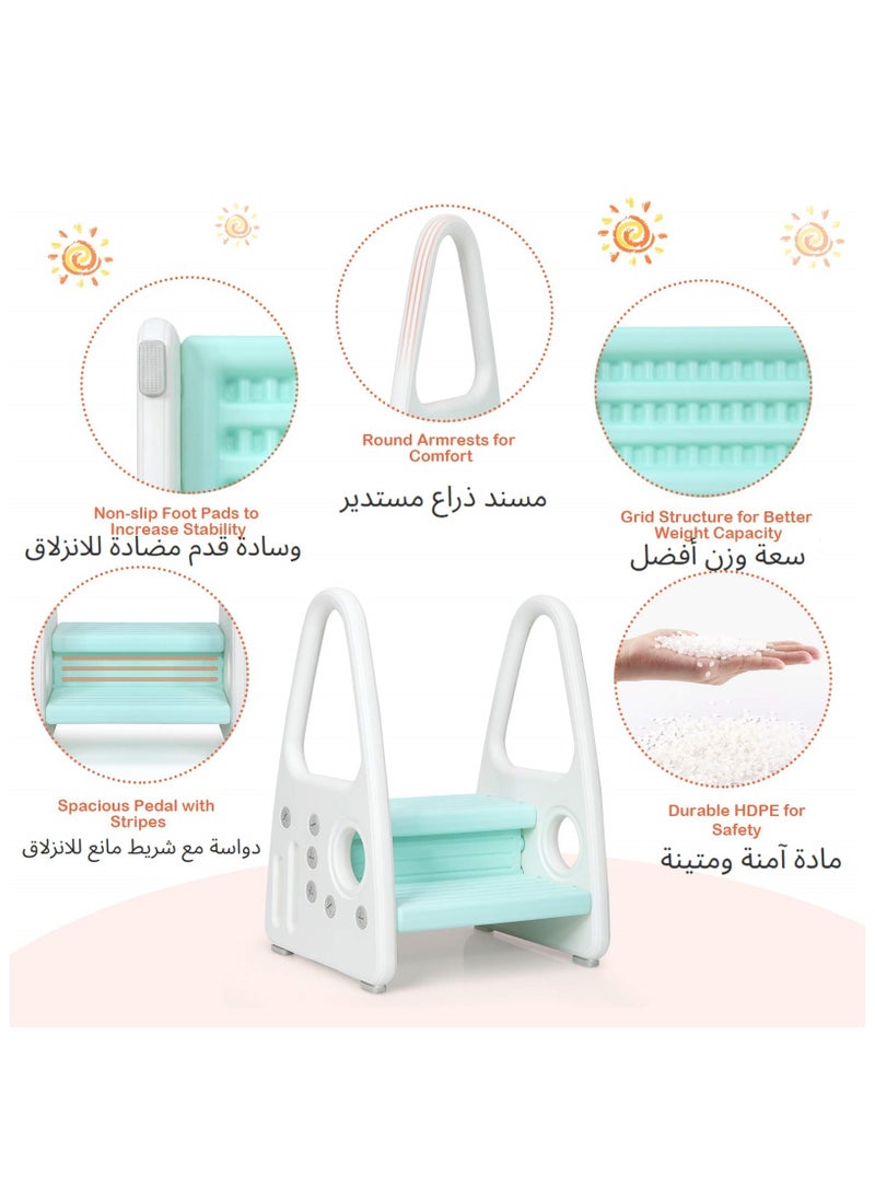 XICEN 2 Step Toddler Step Stool for Kitchen Counter, Bathroom Sink,Toilet Potty Training, White/Green  - Image 3