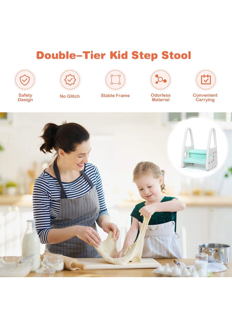 XICEN 2 Step Toddler Step Stool for Kitchen Counter, Bathroom Sink,Toilet Potty Training, White/Green  - Image 5