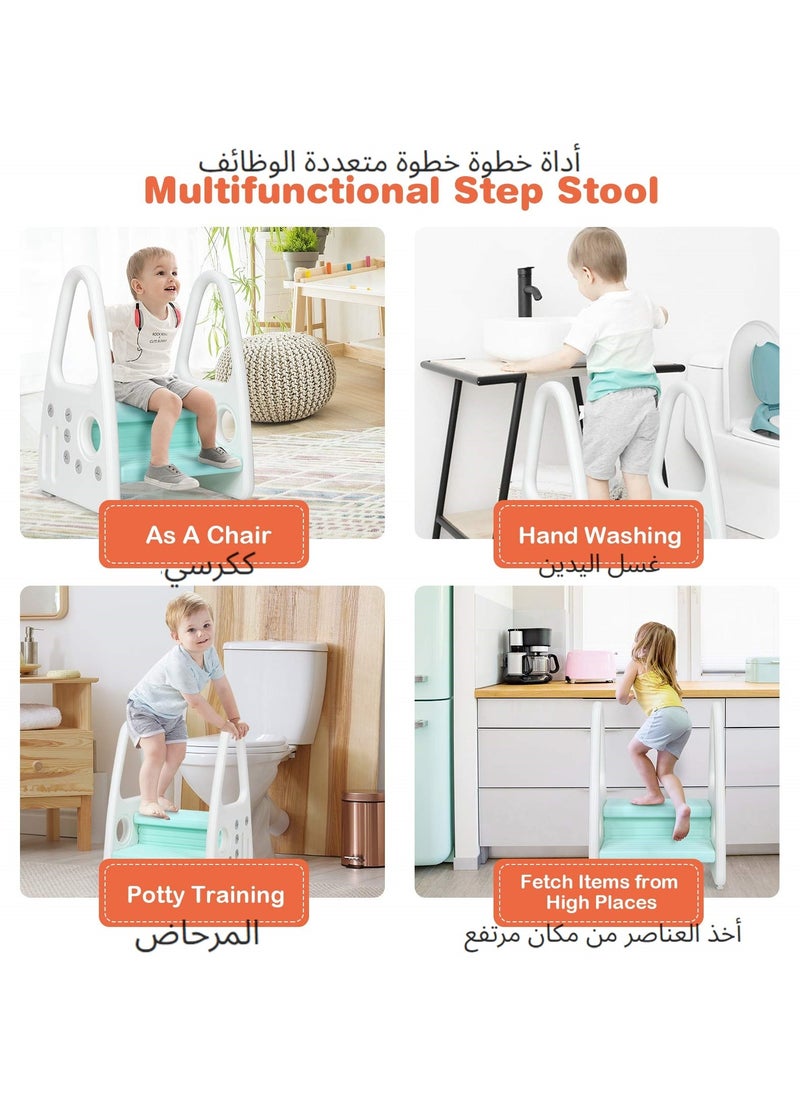 XICEN 2 Step Toddler Step Stool for Kitchen Counter, Bathroom Sink,Toilet Potty Training, White/Green  - Image 2