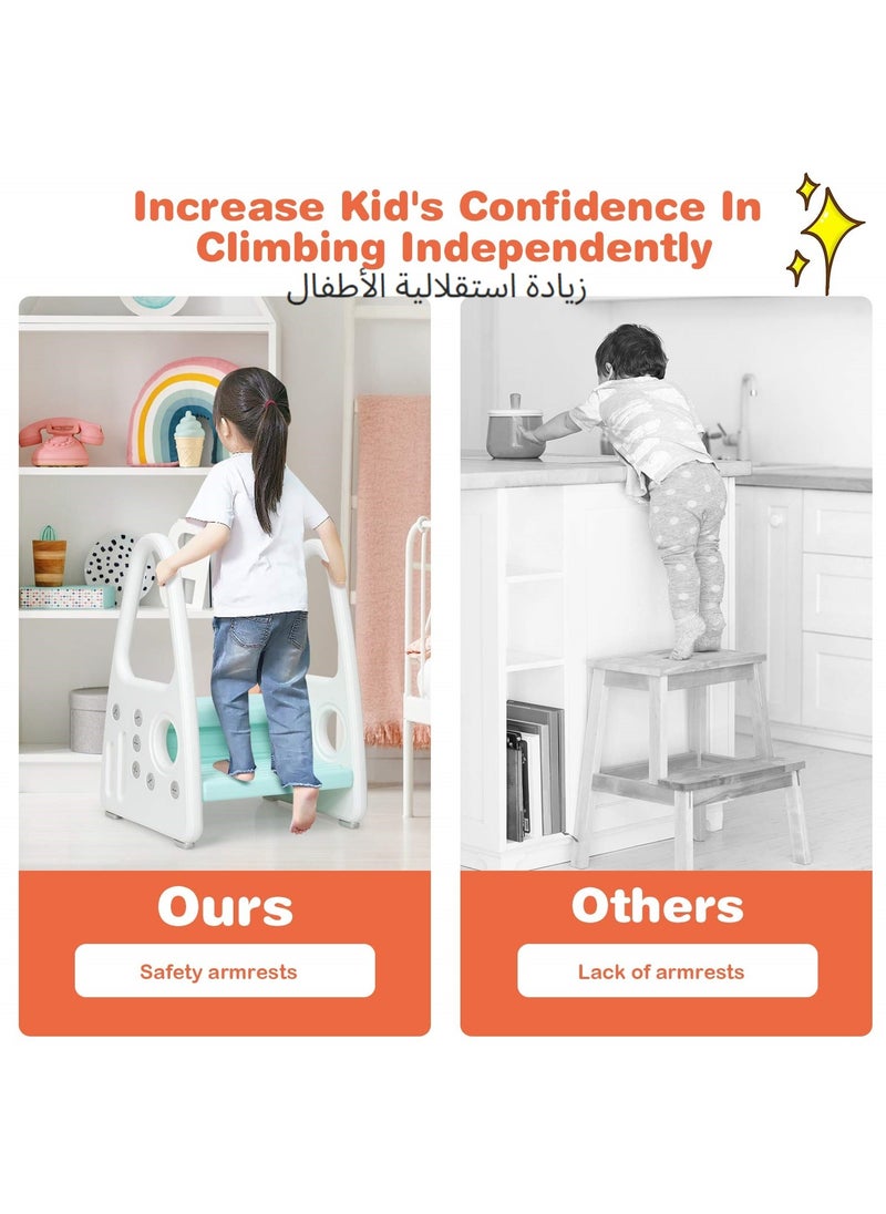 XICEN 2 Step Toddler Step Stool for Kitchen Counter, Bathroom Sink,Toilet Potty Training, White/Green  - Image 4