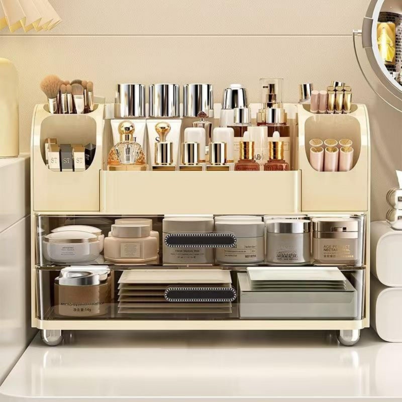 Heaime Makeup Organizer with Drawers for Vanity,Bathroom Countertop Organizer with Brushes Holder,Skincare Storage Organizer,Perfect Cosmetic Display Case for Skincare,Lipstick and Beauty Essential (Cream) - Image 3