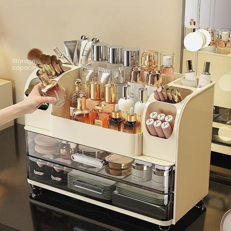 Heaime Makeup Organizer with Drawers for Vanity,Bathroom Countertop Organizer with Brushes Holder,Skincare Storage Organizer,Perfect Cosmetic Display Case for Skincare,Lipstick and Beauty Essential (Cream) - Image 4