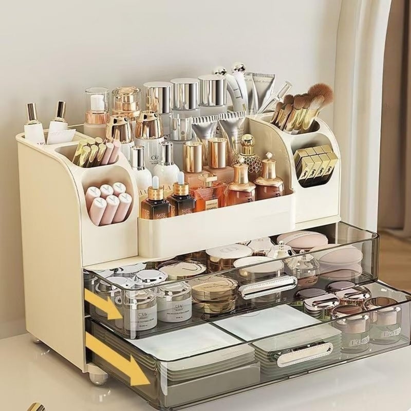 Heaime Makeup Organizer with Drawers for Vanity,Bathroom Countertop Organizer with Brushes Holder,Skincare Storage Organizer,Perfect Cosmetic Display Case for Skincare,Lipstick and Beauty Essential (Cream) - Image 5