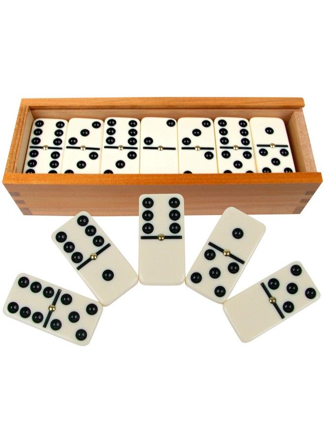 Hey! Play! Dominoes Set 28 Piece Doublesix Ivory Domino Tiles Set Classic Numbers Table Game With Wooden Carrying/Storage Case By Hey! Play! (24 Players) Brown - Image 1