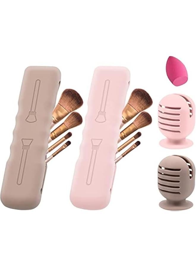 فايلكس 4 قطع م حامل اسفجة فرش المكياج م و، غطاء  لفرش المكياج، حامل تجفيف الشفط، مظم فرش المكياج للسفر لطيف ومحمول زري  ي فاتح) - Image 1