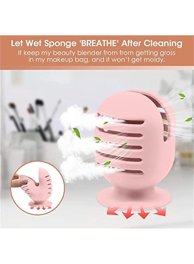 فايلكس 4 قطع م حامل اسفجة فرش المكياج م و، غطاء  لفرش المكياج، حامل تجفيف الشفط، مظم فرش المكياج للسفر لطيف ومحمول زري  ي فاتح) - Image 3