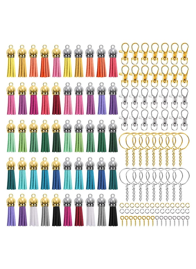 KASTWAVE - 350 Pcs Key Chain Rings Set with Craft Tassels, Hooks  Chain, Jump Ring, and Screw Eye Pins for Crafts(Gold and Silver) - Image 1