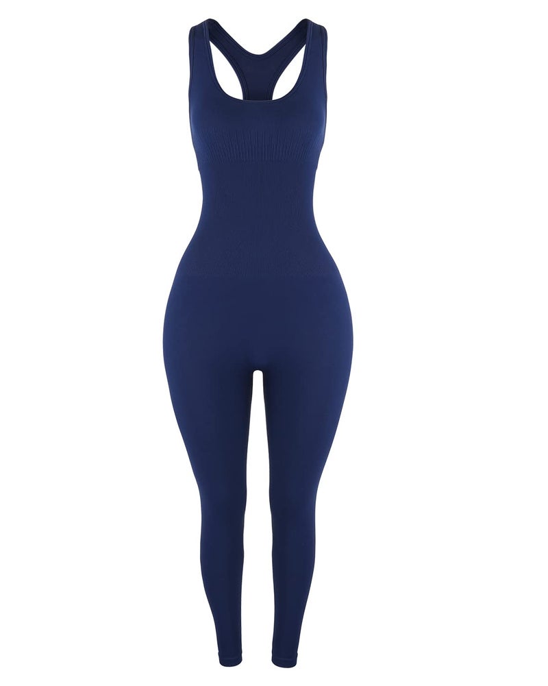 AUROLA Power Workout Jumpsuit for Women Yoga Gym Seamless One Piece Racerback Tummy Control Padded Bra JumpsuitPageant BlueM - Image 2