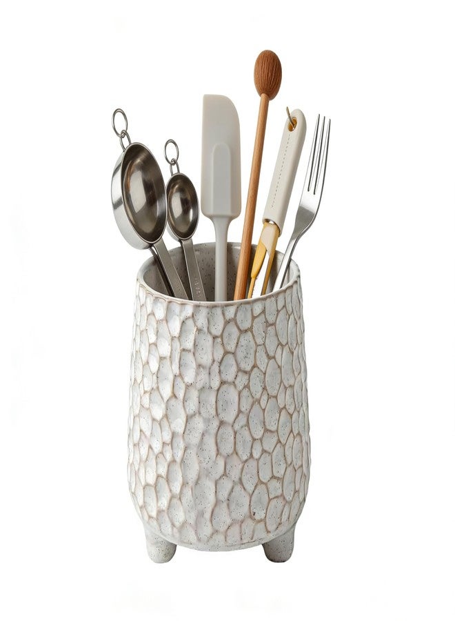 WF Utensil Holder, Ceramic Cooking Utensil Spoon/Spatula Holder Countertop Compatible with Pen Holder Makeup Brush Kitchen Storage Jar (beige) - Image 1
