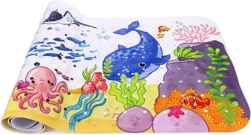 Bath Mat for Kids Toddler Baby, Extra Long 100x40cm Non-Slip Baby Shower Bath Mat with Suction Cups (Ocean Animal-Horizontal) - Image 4