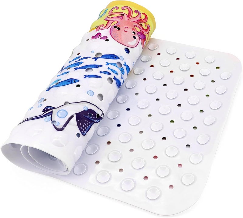 Bath Mat for Kids Toddler Baby, Extra Long 100x40cm Non-Slip Baby Shower Bath Mat with Suction Cups (Ocean Animal-Horizontal) - Image 5