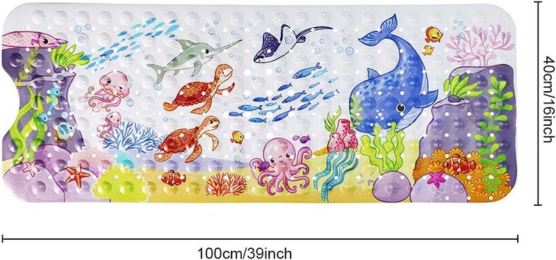 Bath Mat for Kids Toddler Baby, Extra Long 100x40cm Non-Slip Baby Shower Bath Mat with Suction Cups (Ocean Animal-Horizontal) - Image 3
