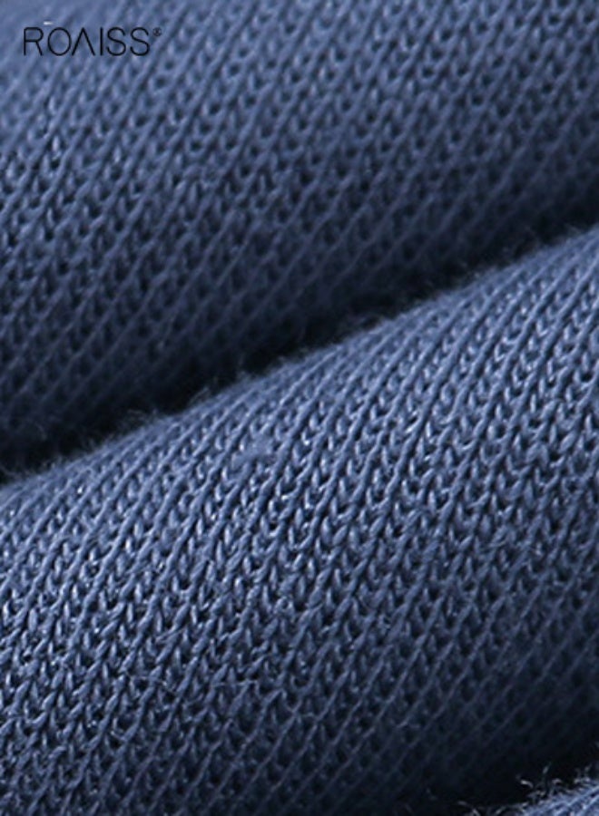 رويس طقم بيجامة رجالي مخطط طويل من القطن برقبة دائرية طقم بيجامات رجالي صيفي بخصر مطاطي ملابس نوم مريحة ملابس نوم علوية مخططة وسروال طويل ملابس نوم للرجال مع جيب - Image 3