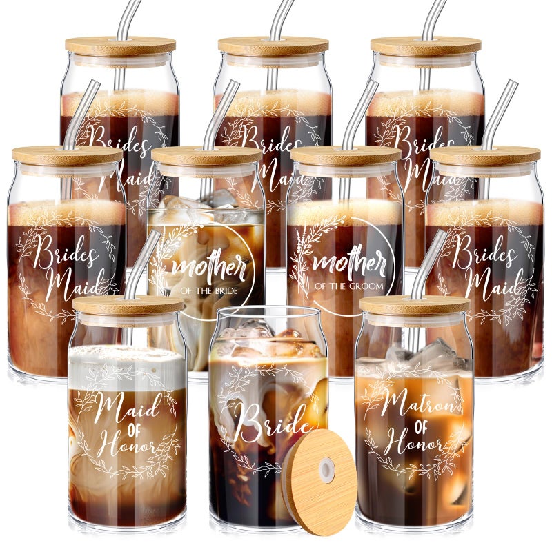 Layhit 10 Pcs Bridesmaid Gifts Bridesmaid Proposal Gifts 16 Oz Cute Can Shaped Drinking Glasses with Bamboo Lids and - Image 1