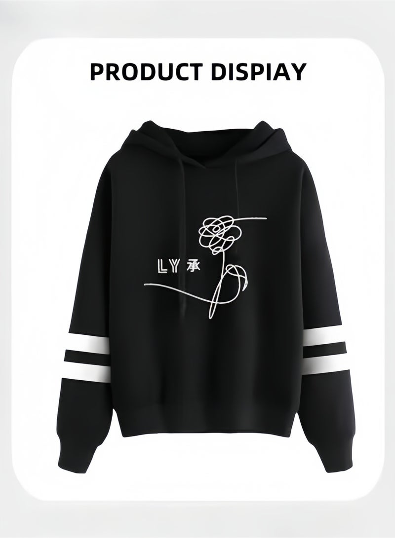 Unisex Hoodies Long-Sleeved Printed Tops Casual Sweatshirts Soft Sportswear Fashion Youth Pullovers with Drawstrings and Large Pockets for Daily Wear