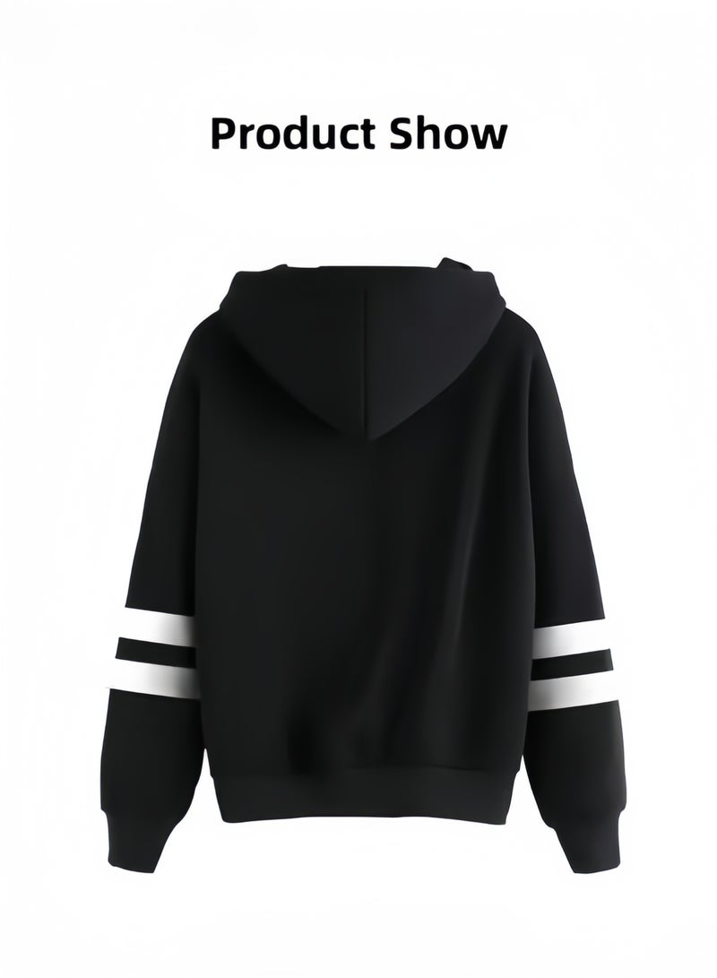 Unisex Hoodies Long-Sleeved Printed Tops Casual Sweatshirts Soft Sportswear Fashion Youth Pullovers with Drawstrings and Large Pockets for Daily Wear