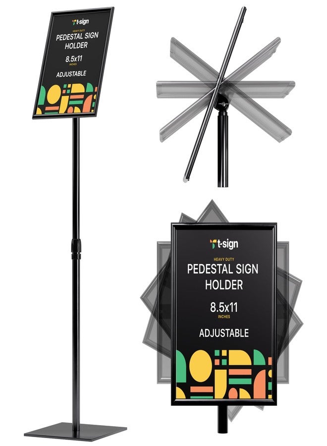 T-Sign Adjustable Heavy Duty Pedestal Sign Holder - 8.5x11 Inch Vertical & Horizontal Poster Stand with Heavy Square Base for Display, Advertisement & Outdoor Signs - Image 1
