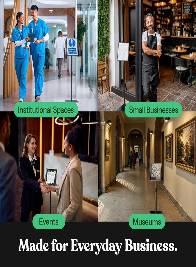 T-Sign Adjustable Heavy Duty Pedestal Sign Holder - 8.5x11 Inch Vertical & Horizontal Poster Stand with Heavy Square Base for Display, Advertisement & Outdoor Signs - Image 3