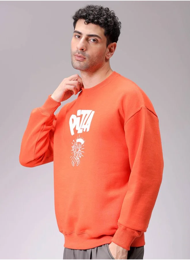 شركة المرآب الهندية Men Relaxed Fit Placement Print Crew Neck Overhead Sweatshirt