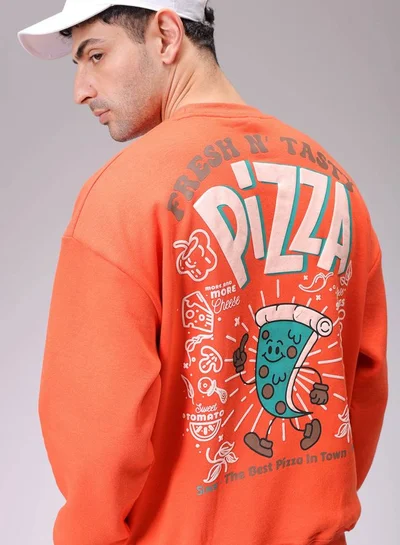 شركة المرآب الهندية Men Relaxed Fit Placement Print Crew Neck Overhead Sweatshirt