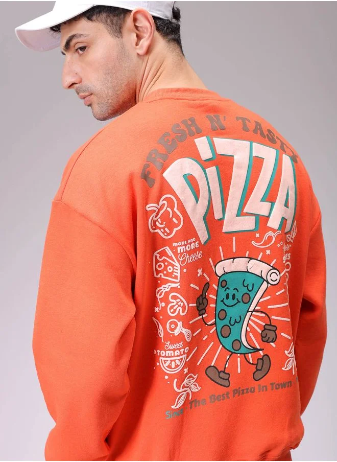 شركة المرآب الهندية Men Relaxed Fit Placement Print Crew Neck Overhead Sweatshirt