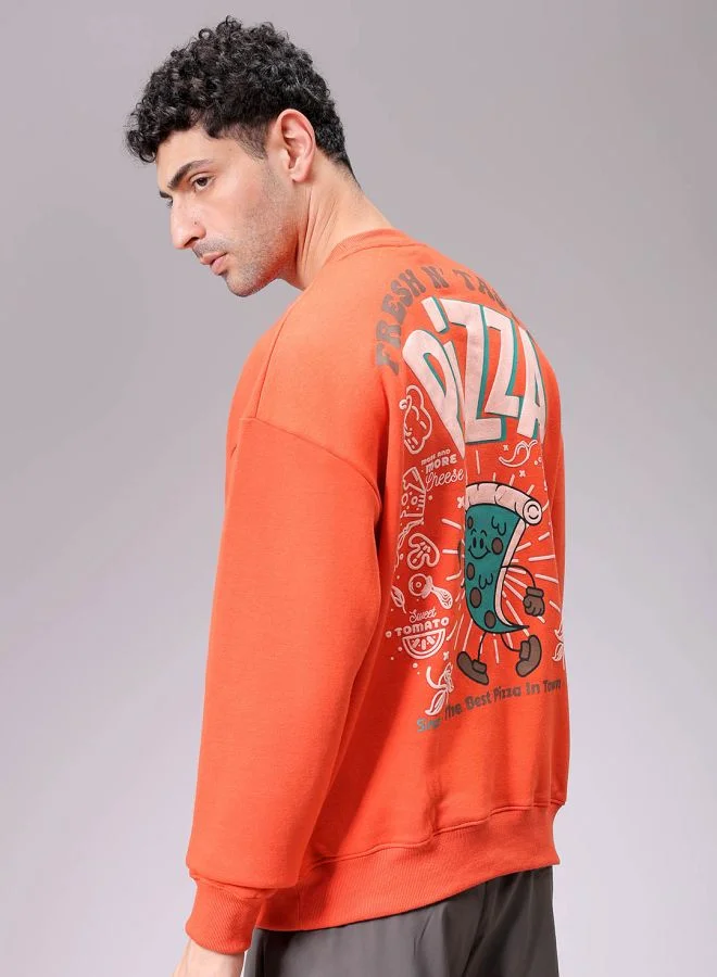 The Indian Garage Co Men Relaxed Fit Placement Print Crew Neck Overhead Sweatshirt