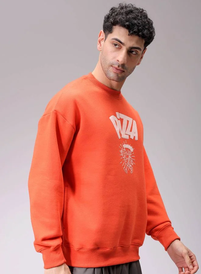 The Indian Garage Co Men Relaxed Fit Placement Print Crew Neck Overhead Sweatshirt