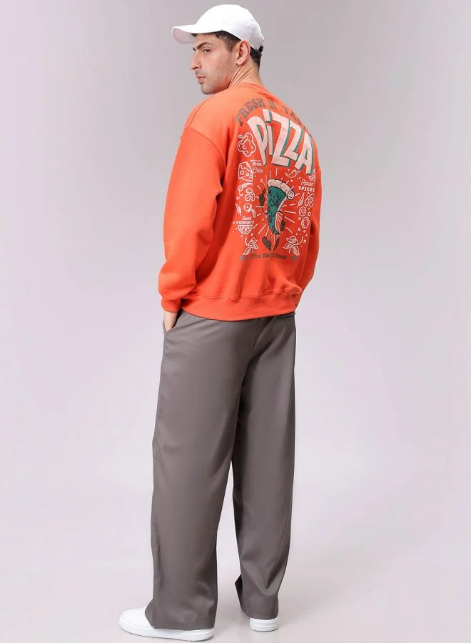 The Indian Garage Co Men Relaxed Fit Placement Print Crew Neck Overhead Sweatshirt