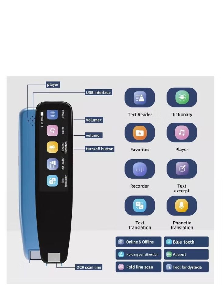 Scan Reader Pen 16GB Dictionary Mobile Scanner Translator Scanning Pen 112 Language OCR Digital Reader Pen Voice Translator Device Text Phonetic Multilingual Translation