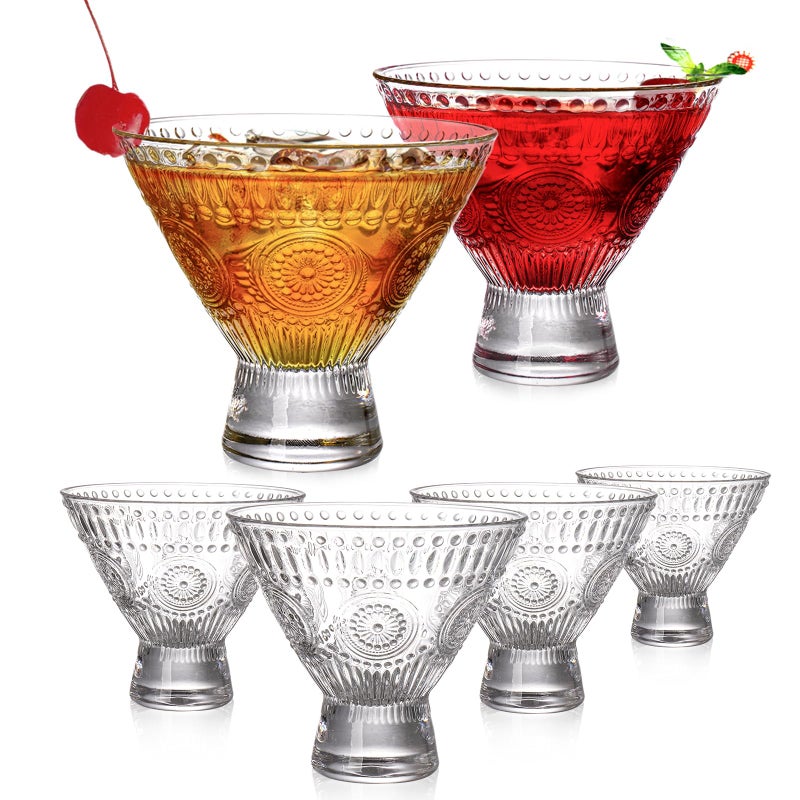 Kingrol 6 Pack Stemless Martini Glasses Cocktail Glasses 8 oz Glass Dessert Bowls Mini Trifle Bowls Perfect Glassware for Home Bar Restaurant Party