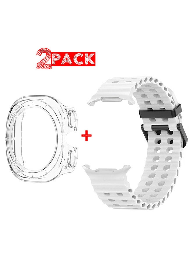 CATANES (for Samsung Galaxy Watch 7 Ultra 47mm) 2 Packs Silicone Band and Case, Soft Ocean Silicone Sport Strap Replacement Accessory  - Image 1