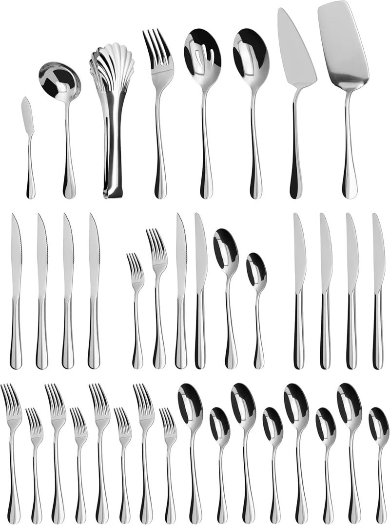 SANTUO Silverware Set32 piece Siverware Set and Serving Utensil SetStainless Steel Knives Spoon Forks Set for Home Kitchen Mirror Polished Dishwasher Safe 55112Inch Serving setSilverware set32pcs - Image 1