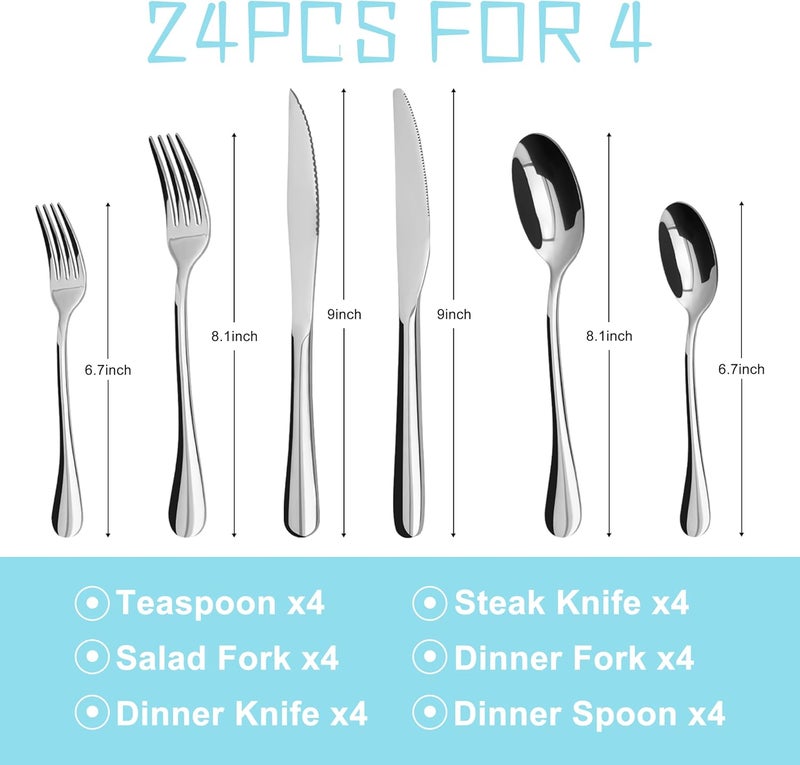 SANTUO Silverware Set32 piece Siverware Set and Serving Utensil SetStainless Steel Knives Spoon Forks Set for Home Kitchen Mirror Polished Dishwasher Safe 55112Inch Serving setSilverware set32pcs - Image 2