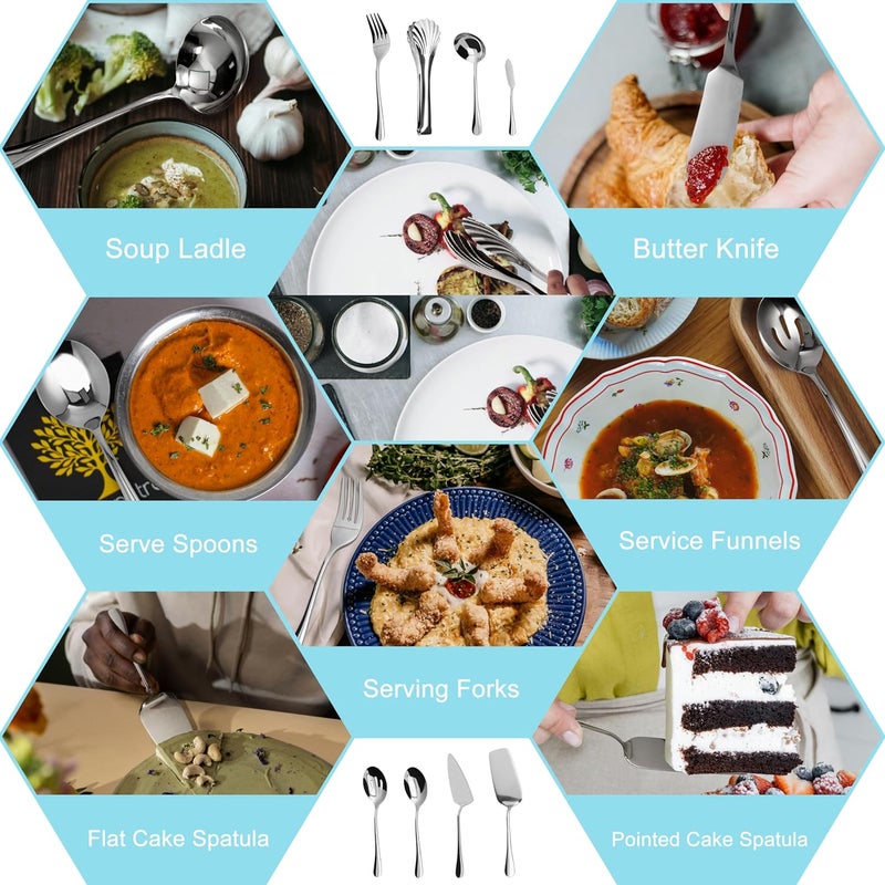 SANTUO Silverware Set32 piece Siverware Set and Serving Utensil SetStainless Steel Knives Spoon Forks Set for Home Kitchen Mirror Polished Dishwasher Safe 55112Inch Serving setSilverware set32pcs - Image 4