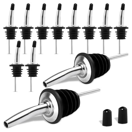 DIMROM 12Pcs Pour Spouts for Liquor Bottles - Leak-Resistant Stainless Steel Liquor Bottle Pourers for Bartending with Silicone Rubber for Tight Seal - Easy to Install Bottle Pourers for Alcohol & Olive Oil - Image 1