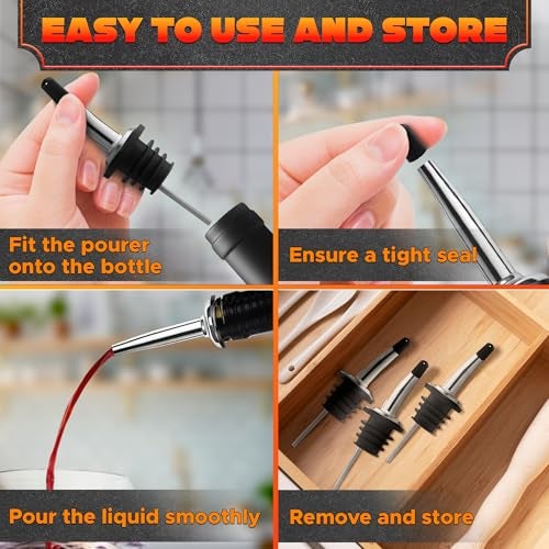 DIMROM 12Pcs Pour Spouts for Liquor Bottles - Leak-Resistant Stainless Steel Liquor Bottle Pourers for Bartending with Silicone Rubber for Tight Seal - Easy to Install Bottle Pourers for Alcohol & Olive Oil - Image 5