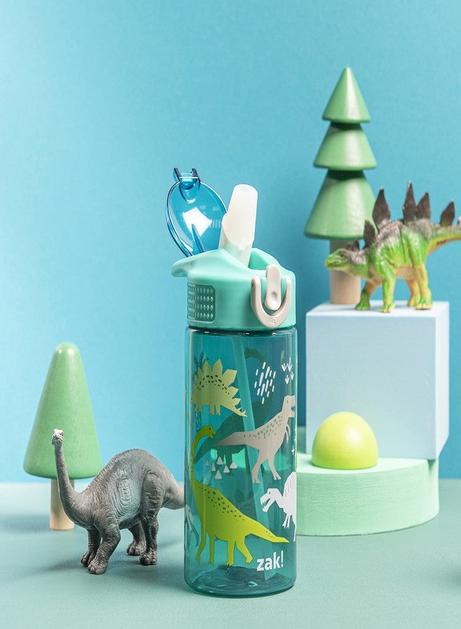 زاك ديزاينز زجاجة مياه للأطفال من Zak Designs للمدرسة أو السفر، زجاجة مياه بلاستيكية متينة سعة 16 أونصة مع ماصة ومقبض وغطاء فوهة منبثق مانع للتسرب (ديناصور) - Image 4