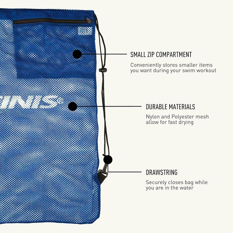 FINIS Mesh Gear Bag for Swim Equipment - Quick-Dry Nylon - Drawstring Closure - Zip Pocket - Hook Attachment - Image 4