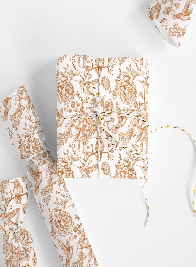 FYSUIMU Orange Floral Wrapping Paper -Mini Roll- 17 In x 32.8 Ft Chinoiserie Birds Flower Gift Wrap Paper for Wedding Baby Shower Birthday Party Wrapping Supplies - Image 2